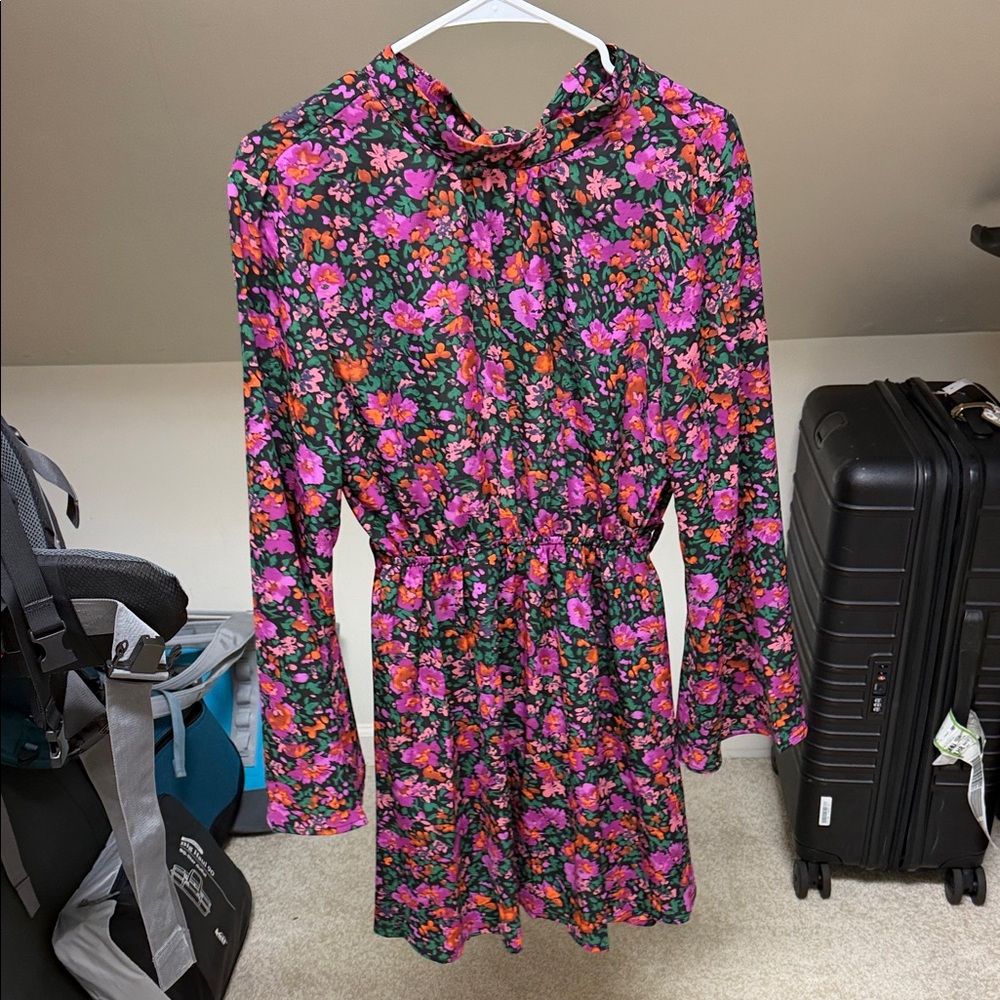 SHEIN Floral Long Sleeve Dress - Pink and Green